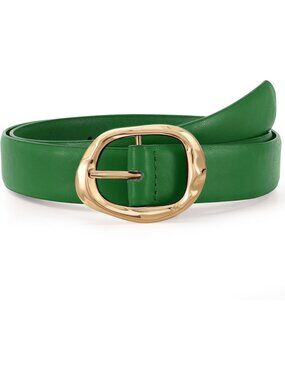 Women's Green Black Faux Leather Casual Waist Stylish Fashion Belt Gold Buckle